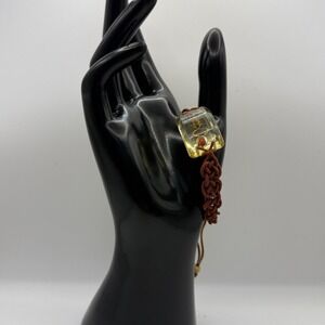 Vintage Genuine Scorpion Insect Acrylic Nylon Bracelet Brown Pull String Rope